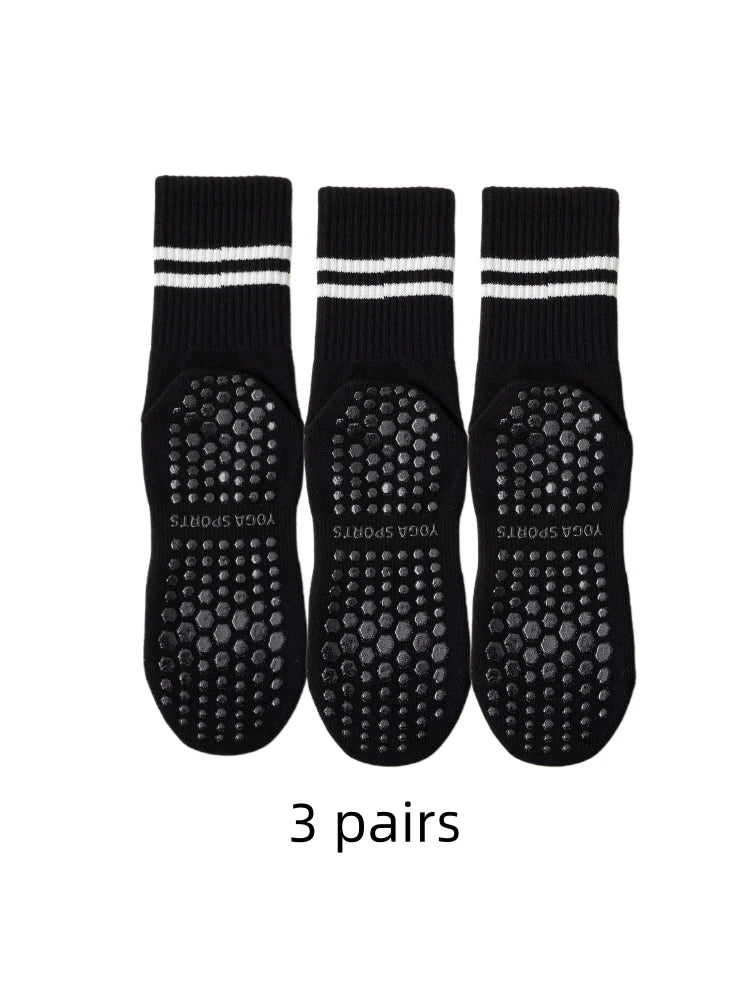 Yoga Grip Socks (Pack of 3)– Medium Length, Pure Cotton & Anti-Slip Design