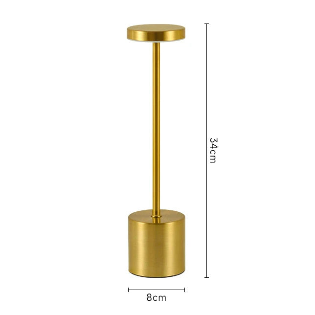Gold-colored LED Lamp with dimensions on a white background