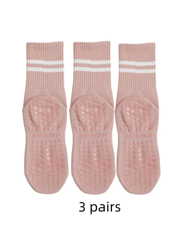 Yoga Grip Socks (Pack of 3)– Medium Length, Pure Cotton & Anti-Slip Design