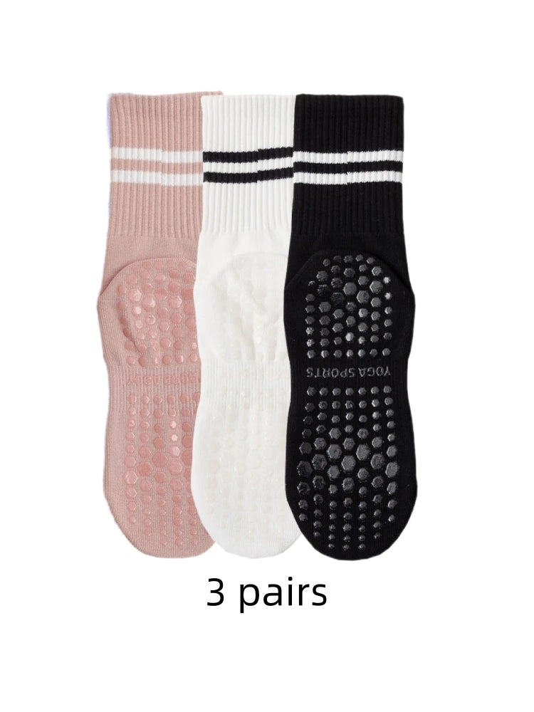 Yoga Grip Socks (Pack of 3)– Medium Length, Pure Cotton & Anti-Slip Design